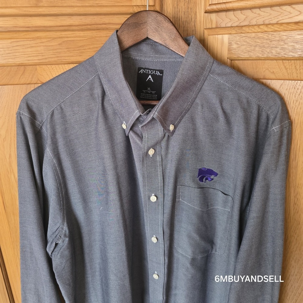 Kansas State Wildcats Antigua Button Up Shirt Men's XL Purple Long Sleeve - Picture 12 of 14